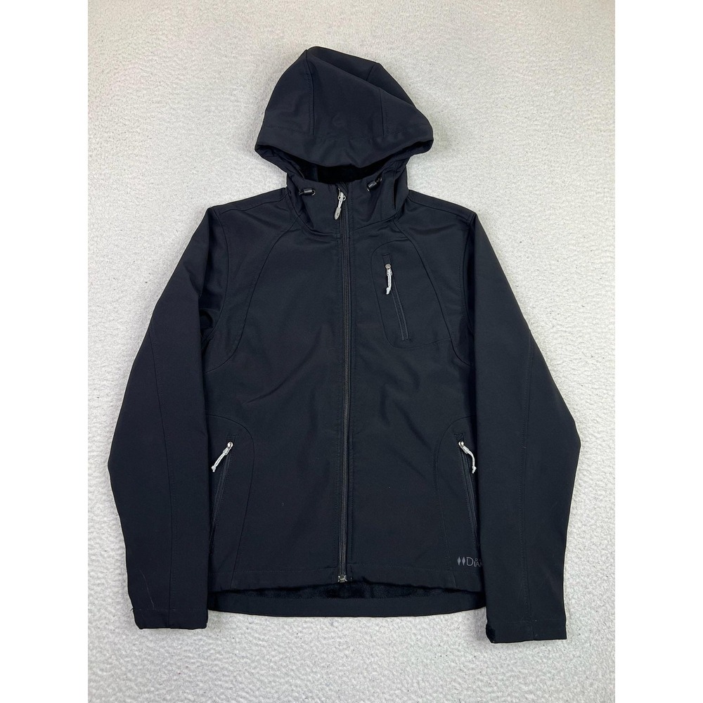 Double Diamond Softshell Jacket Womens Small Black Hooded‎ Fleece Lined Ski